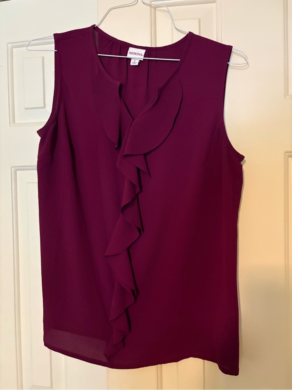 Merona Sleeveless Ruffle V-Neck Blouse in Deep Plum